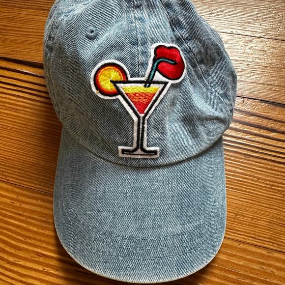Denim jean adjustable martini drink patch baseball cap - Picture 1 of 4